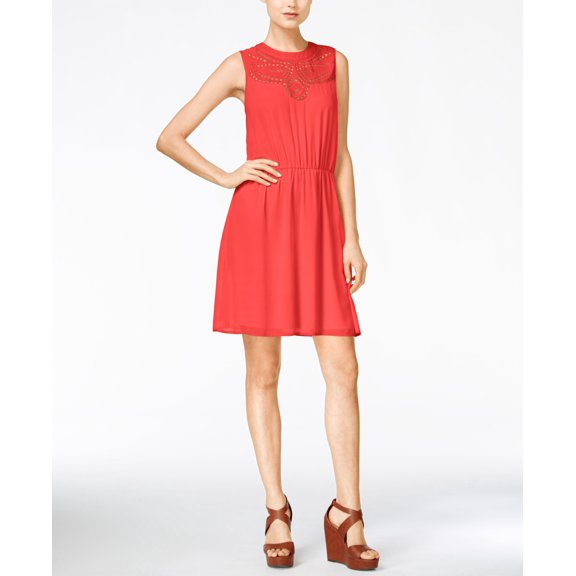 MAISON JULES $79 Womens New 1115 Pink Eyelet Sleeveless Blouson Dress M B B