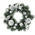 thumbnail image 5 of Pre-Lit Artificial Christmas Wreath,Decorated with Pine Cones,Bow,Gift Box,Christmas Balls,Frosted Branches,Farmhouse Winter Wreath Christmas Decorations,12", 5 of 6