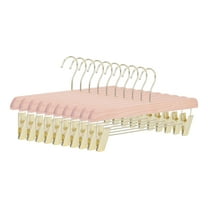 Unique Bargains Wood Hangers with Pinch Clips for Clothing and Pants 10 Pack Gold