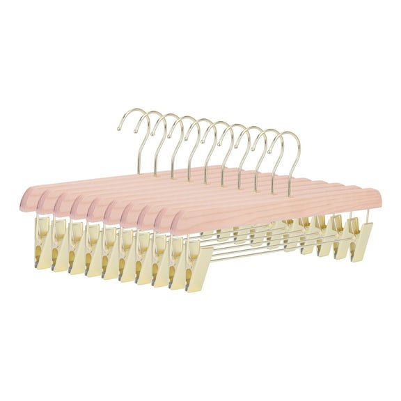 Unique Bargains Wood Hangers with Pinch Clips for Clothing and Pants 10 Pack Gold