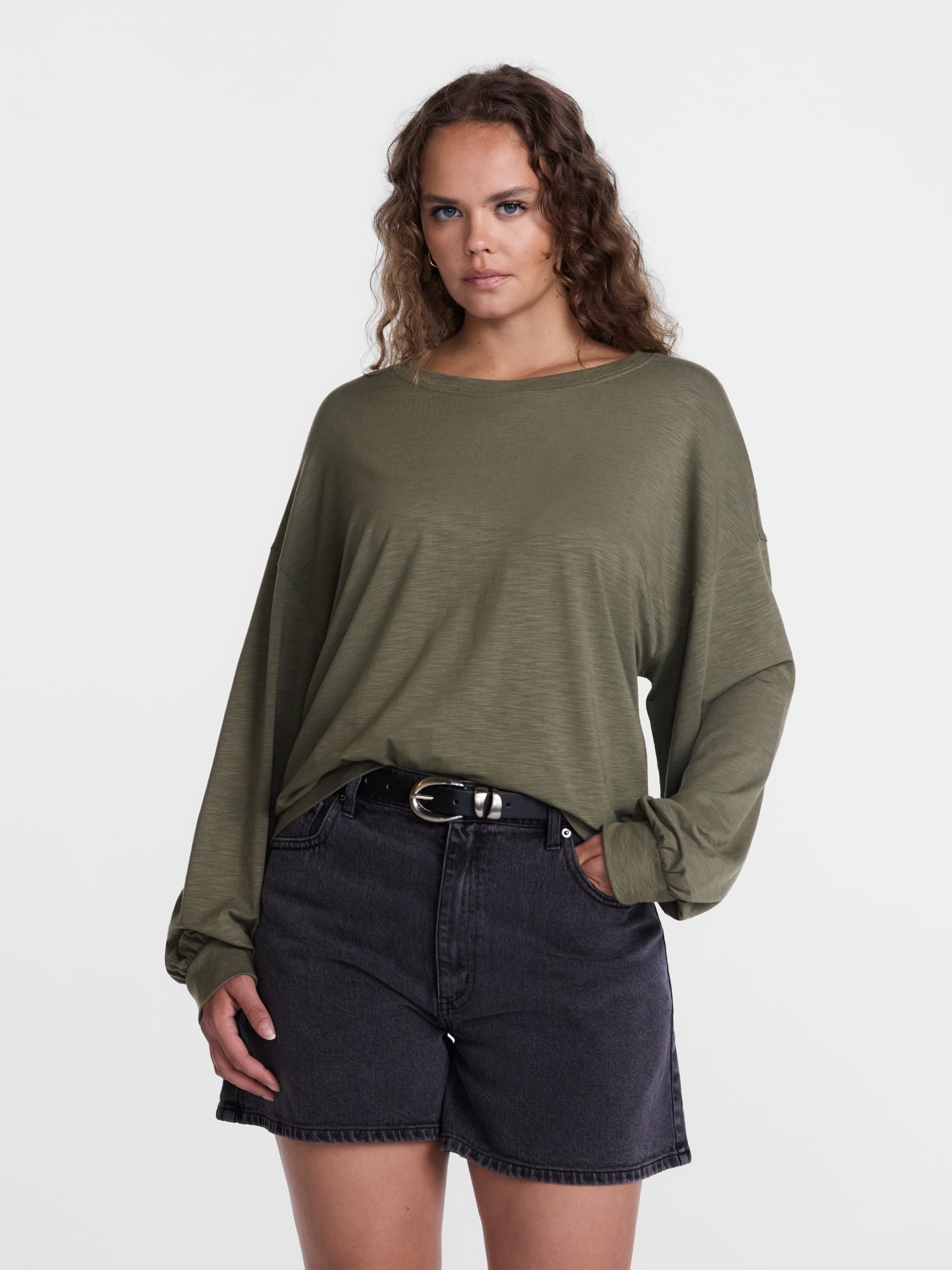 Scenario Women's Oversized Tee with Long Sleeves, Sizes XS-XXXL
