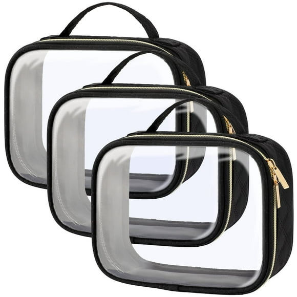 Neceser PACKISM aprobado por la TSA transparente con asa, paquete de 3, negro
