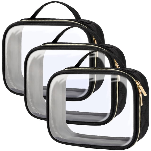 Neceser PACKISM aprobado por la TSA transparente con asa, paquete de 3, negro
