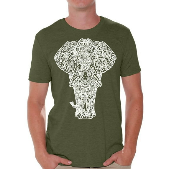 Awkward Styles Elephant T Shirt for Men Patterned Shirts for Men Men's Fashion Collection Tracery Tshirt for Dad Indian Pattern T-Shirt for Men Gifts for Husband Elephant Shirts Animal T-Shirt