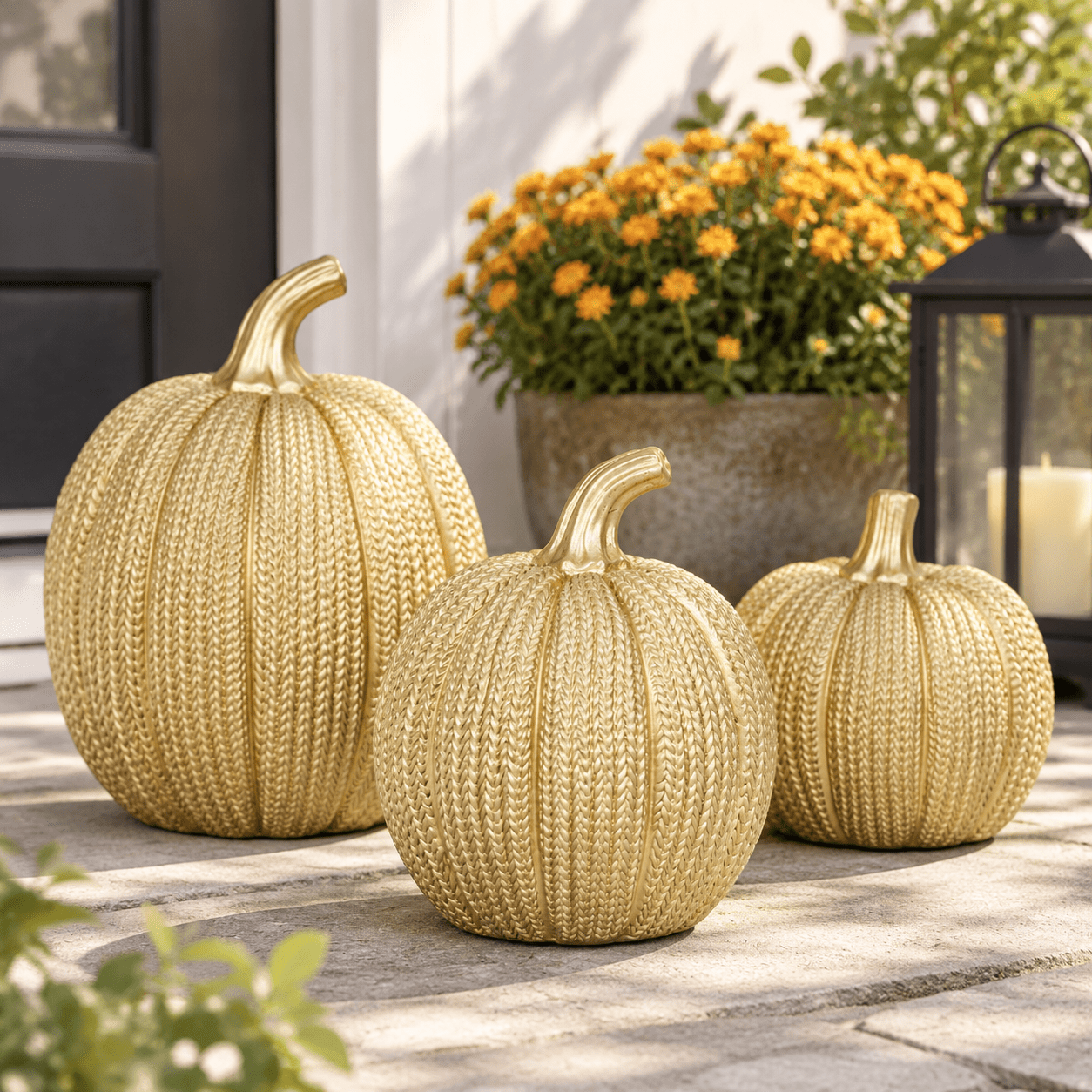 Pumpkin Fall Decor Indoor Fall Pumpkin Decorations 3Pcs Pumpkins Decor Thanksgiving Table Centerpiece Artificial Pumpkins Figurines for Autumn Harvest Home Decor Shelf Accent Decorating (Gold)