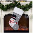 thumbnail image 1 of Medias de Navidad de tartán gris plateado con pingüino, reno de Papá Noel, bordado, venta al por mayor, 1 of 4