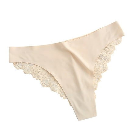 Brilliant Womens Shapewear Panties Womens Solid Color Thong Lace Ice Silk Underwear Low Waist Underwear Beige M