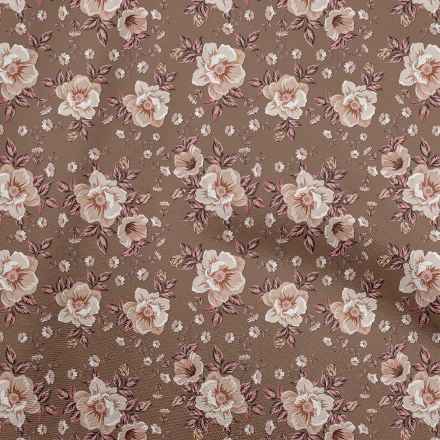 oneOone Georgette Viscose Brown Fabric Floral Craft Projects Decor Fabric Printed By The Yard 42 Inch Wide
