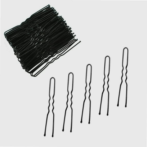 100 PCS Invisible Wave Hairgrip U Shaped Hair Pins Kit Large Heavy Duty Crinkled Hair Pins for Women and Ballet Bun with Box (2.4 in, Black)
