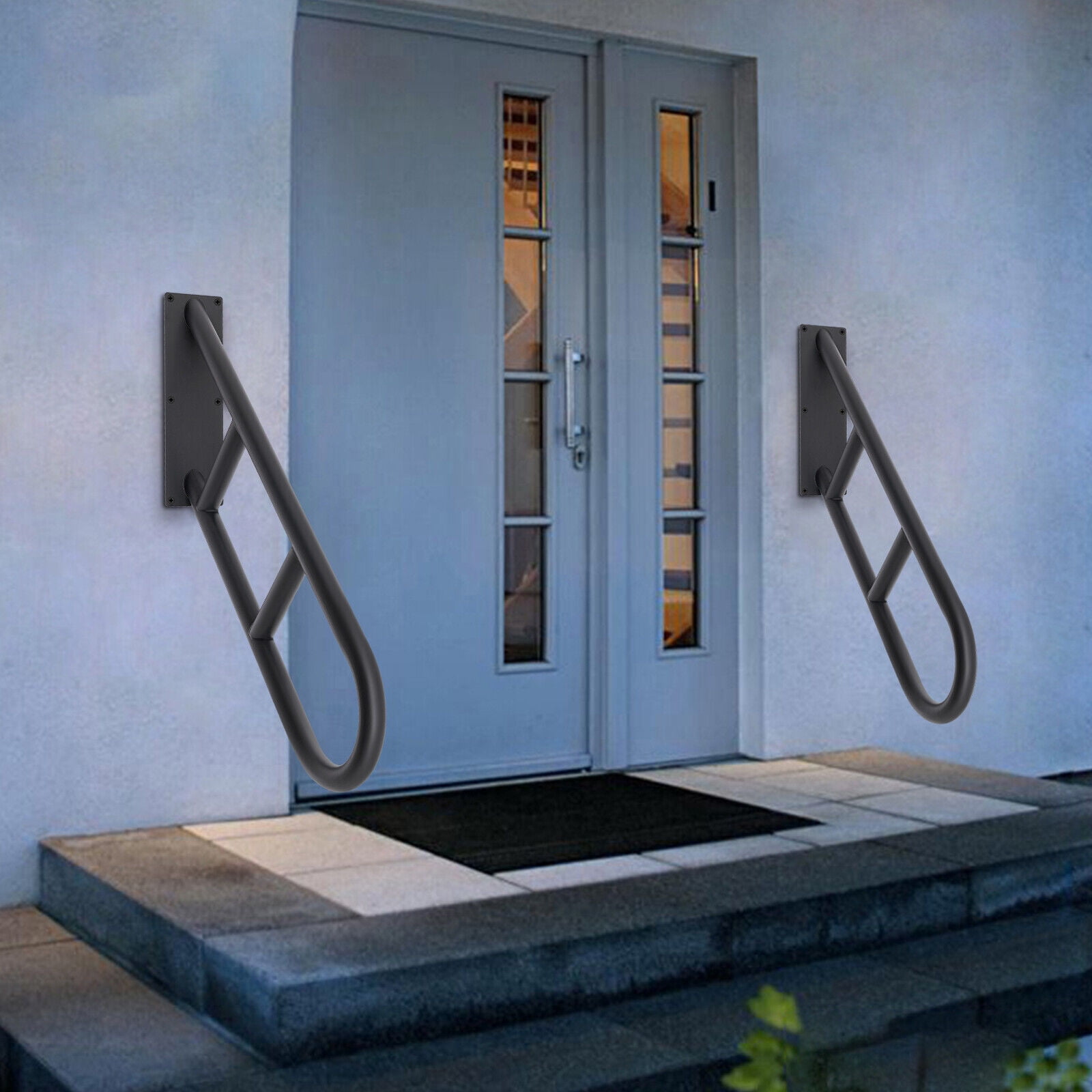2-Pack Stair Handrails 27.5" - Wall Mount Grab Bars For 1-3 Steps Indoor Outdoor Use