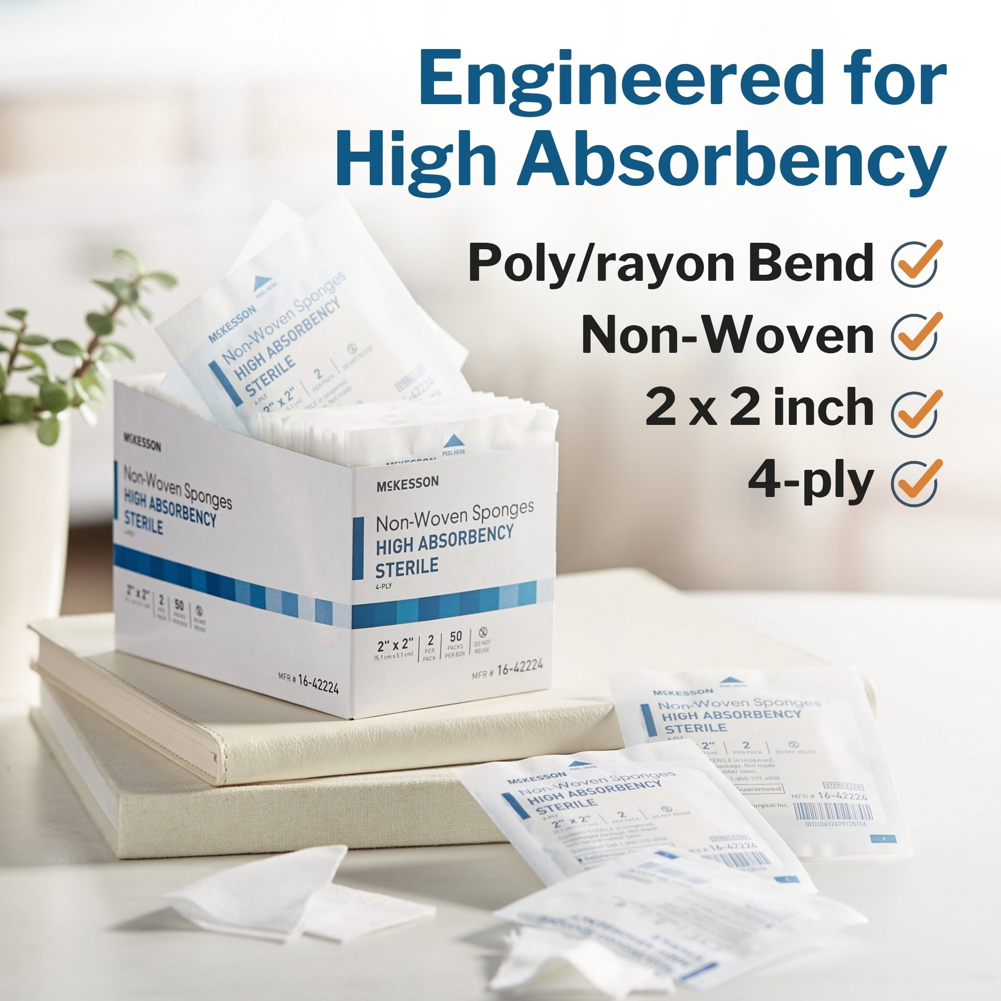 McKesson Non-Woven Gauze Sponges, Highly Absorbent Wound Pad - 2 in x 2 in, 2 per Pack, 1500 Packs, 3000 Total