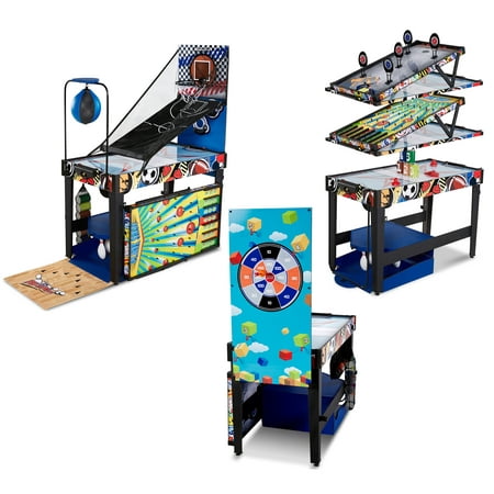 MD Sports 48 inch 12-in-1 Combo Multi-Game Table, Games with Air Powered Hockey, Basketball, Boxing, Target Shooting, Bean Bag Toss, Bowling with APP (Best Shooting Game App)