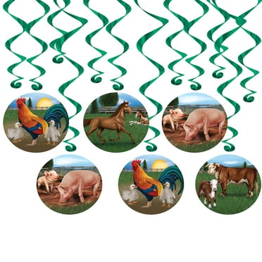 Beistle 72 Counts Green and Multi-Color Farm Animal Whirls 28.5”