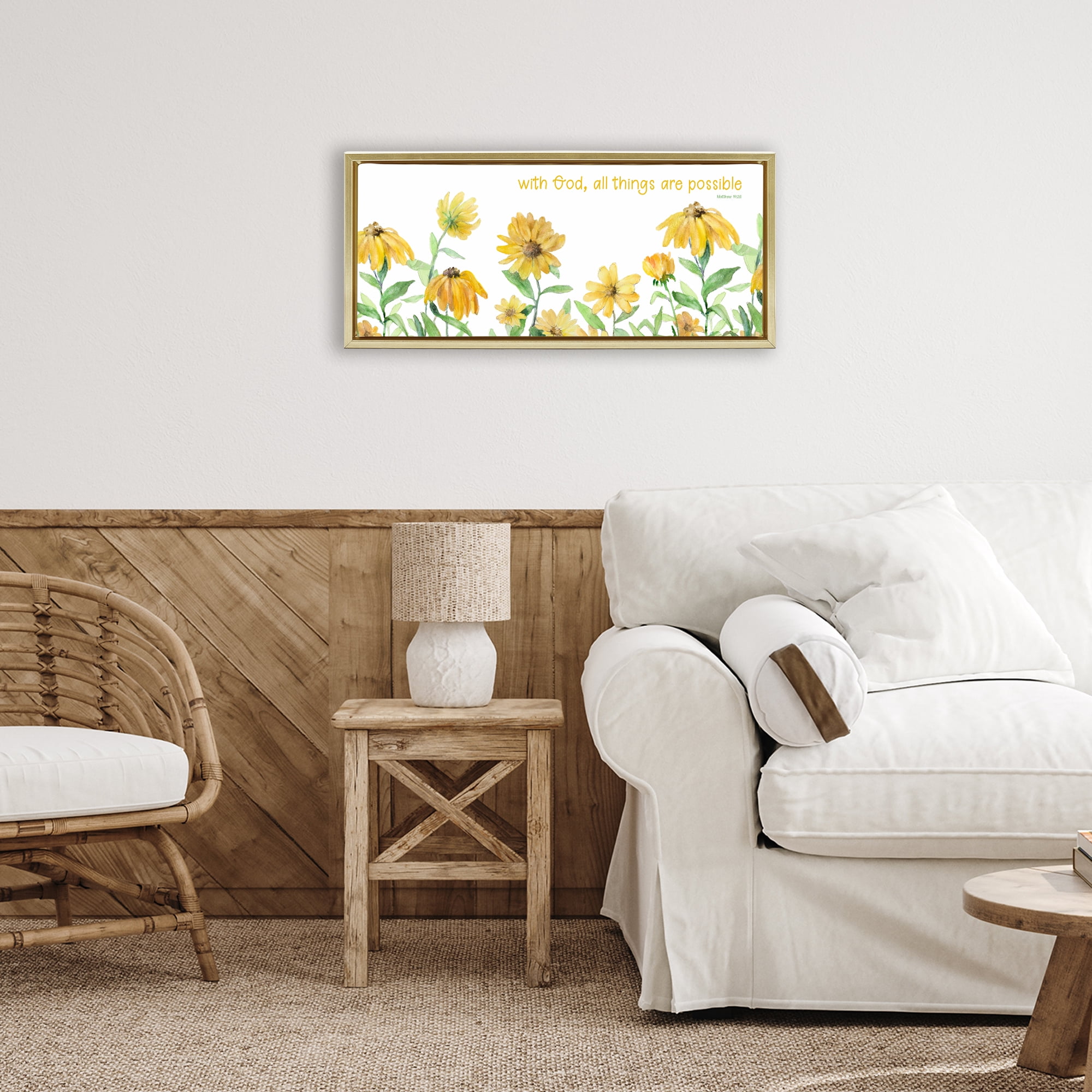 Stupell Industries With God Proverb & Daisies Gold Framed Floater Canvas Wall Art, design by Lanie Loreth
