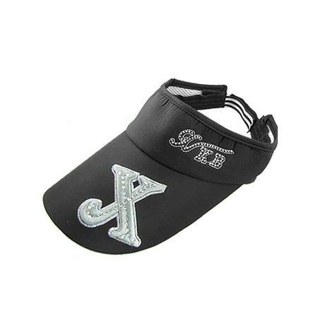 - Women's Rhinestone Embroidered X Black Sun Visor Cap Hat