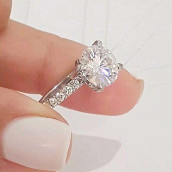 2.60 CT Round Cut Moissanite Women's Engagement Ring 14k White Gold Plated