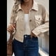 thumbnail image 4 of Chaquetas de para Mujer, de Otoño, con Solapa y Botones, de Larga, Estilo Camisa, Abrigos Informales. Caqui S, 4 of 9