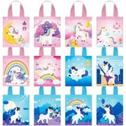 24pcs Halloween Unicorn Canvas Tote Bag Bulk Reusable Candy Grocery Shopping Gift Mini Canvas Bags 12 Patterns Unicorn Design for Halloween Party Supplies Favors