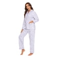 thumbnail image 1 of GLOBAL Conjunto de Pijamas de Franela para Mujer, Pijamas 100% Algodón para Mujer, Ropa de Estar por Casa, Manga Larga, Botón, Cordón en la Cintura, Ropa de Dormir Cálida, Color Morado de Ensueño L, 1 of 7