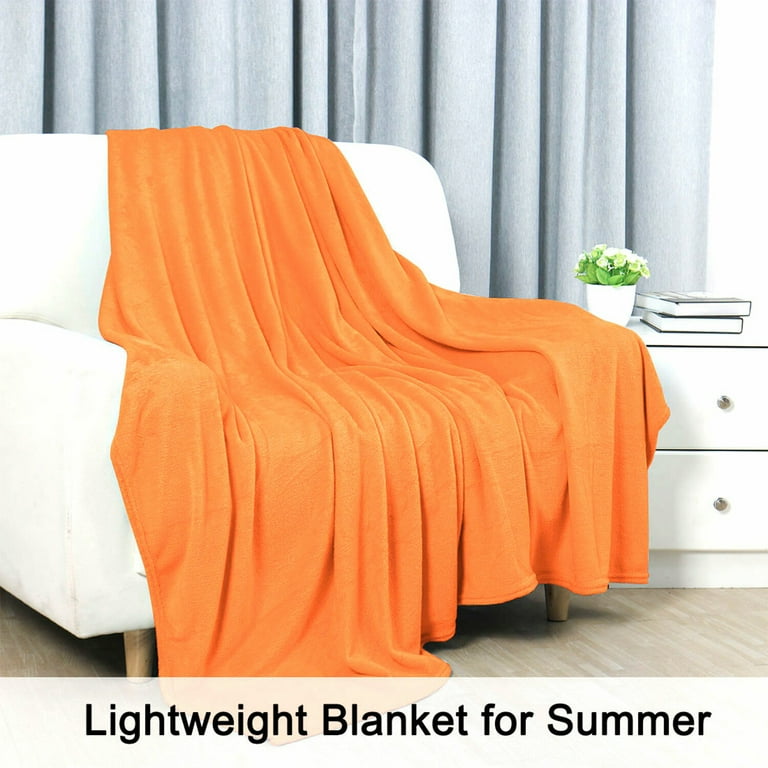 Piccocasa Polyester Plain Throw Blanket Queen Orange Low Temperature Wash