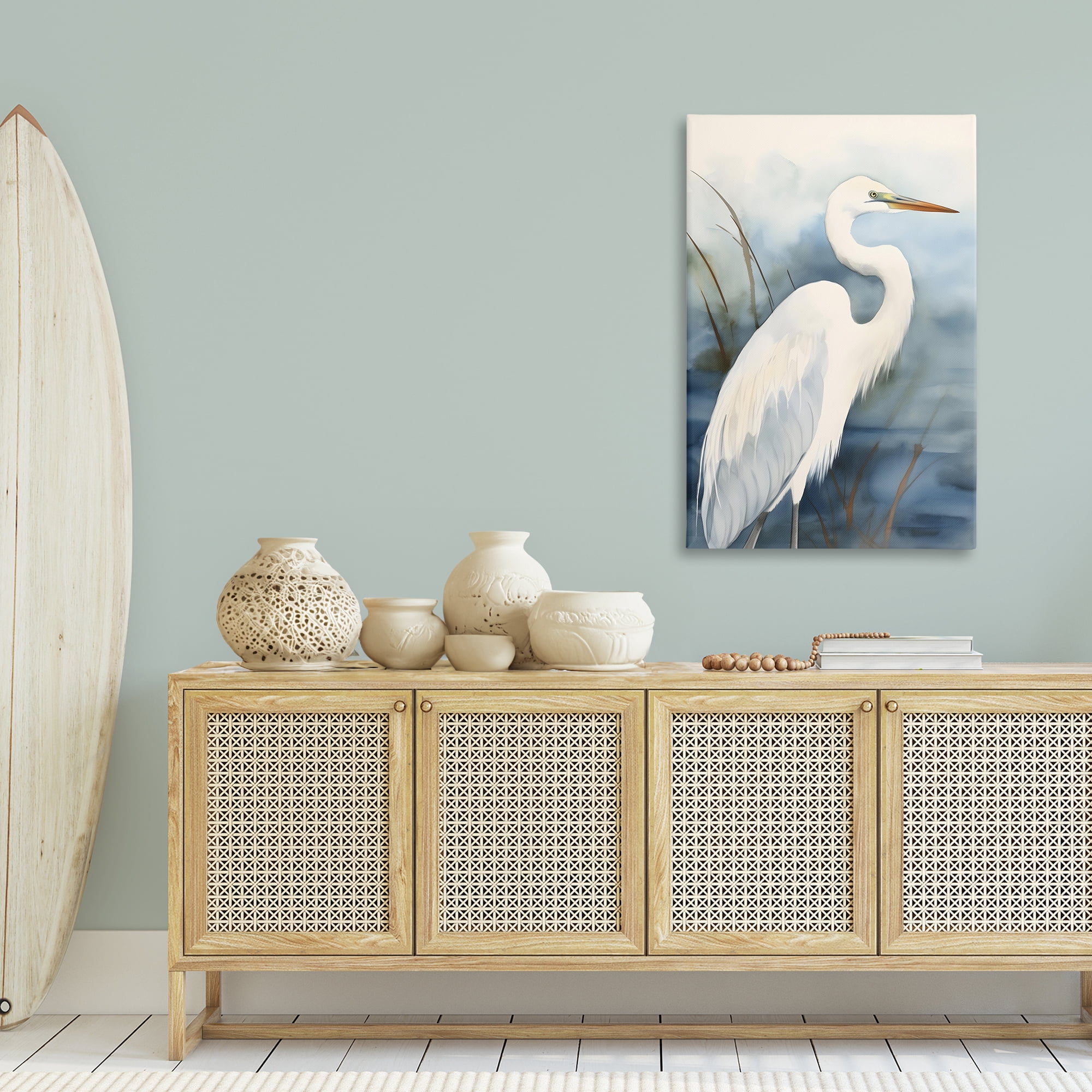 Stupell Industries Soft Egret Impression Animals & Insects Painting Gallery Wrapped Canvas Art Print Wall Art, 30 x 45