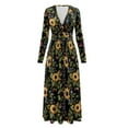 thumbnail image 5 of FKELYI Sunflower Strawberry Print Womens Long Sleeve Fall Dress V Neck Maxi Casual Dress with Pockets Soft A-Line Flowy Tiered Waist Dresses for Ladies, 3XL, 5 of 6