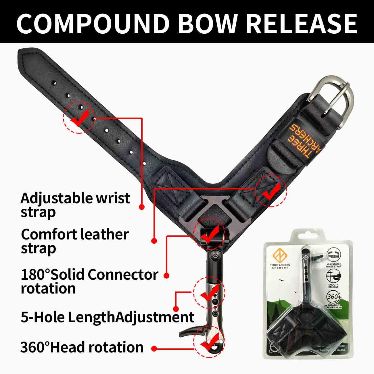 Compound Bow Release with Leather Buckle Strap Quick Quiet Design 1 Pack