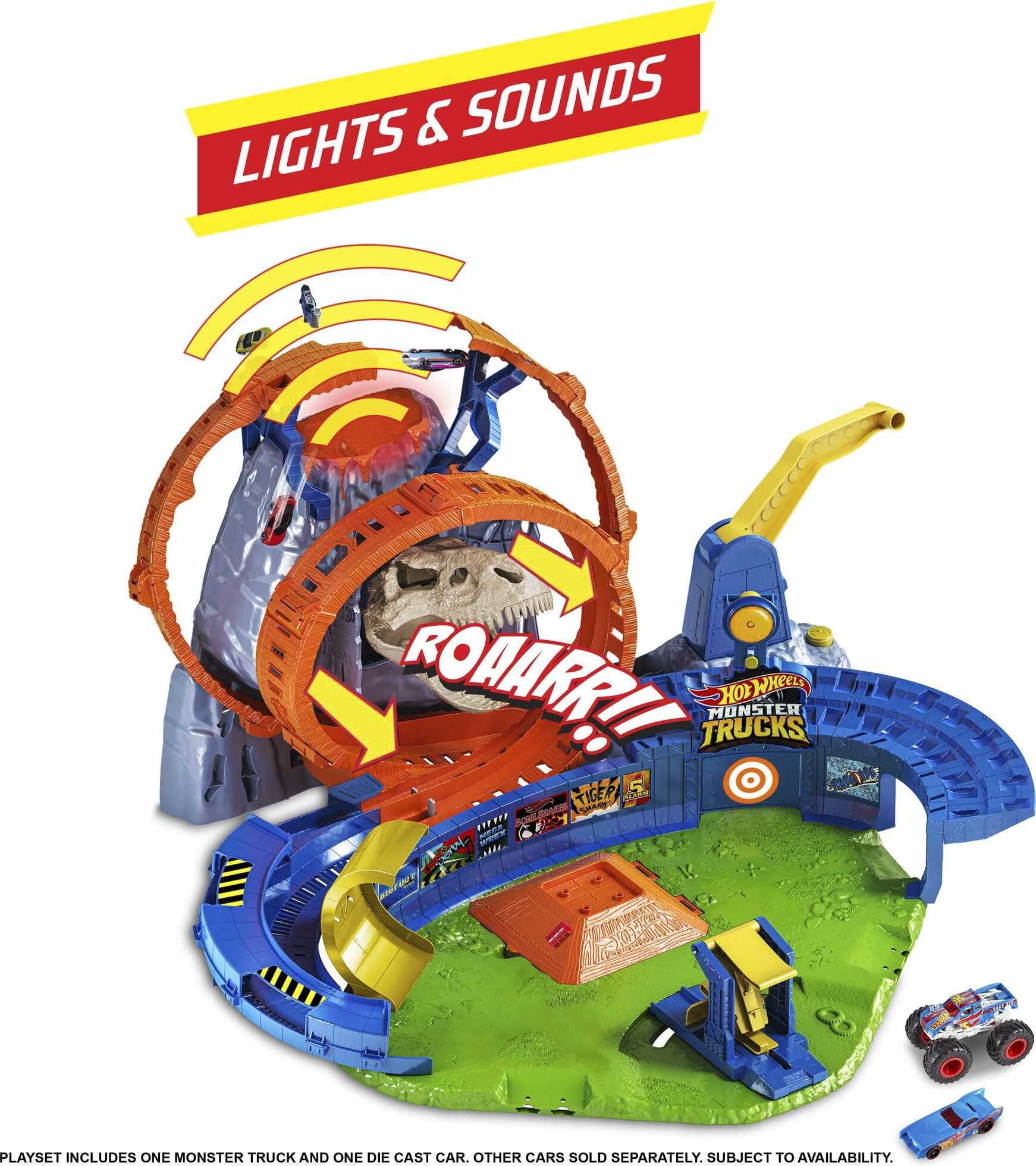 Hot Wheels Monster Truck T-Rex Volcano Arena Track Playset with