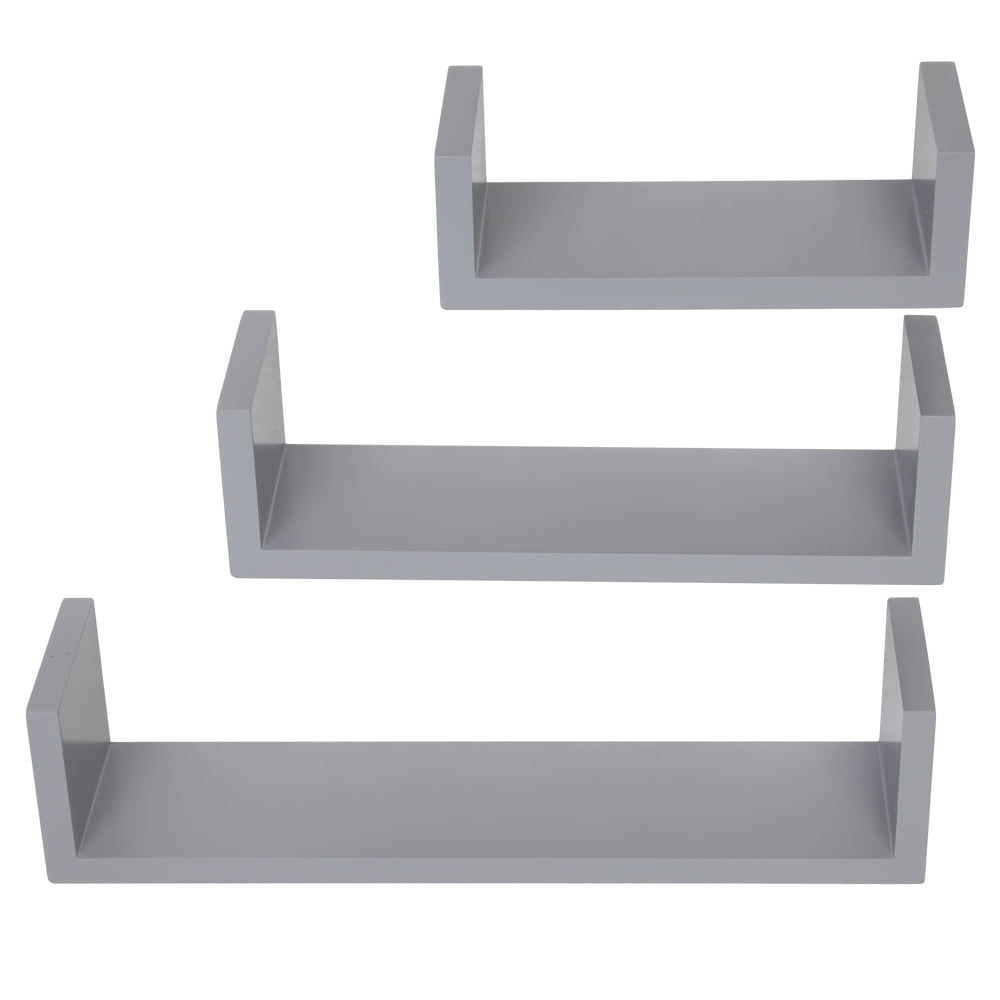 Gray Floating Shelves, Modern Wall Mounted Storage Shelves Set of 3