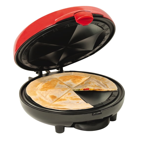 Nostalgia 6-Wedge Electric Quesadilla Maker with Removable Tray and Stuffing Latch, 8 in., Red
