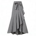 thumbnail image 4 of BUWTTER Women's Skirts Casual Plaid Maxi A Line Irregular Ruffle Hem Fishtail Long High Wasit Elegant Black Skirt L, 4 of 5