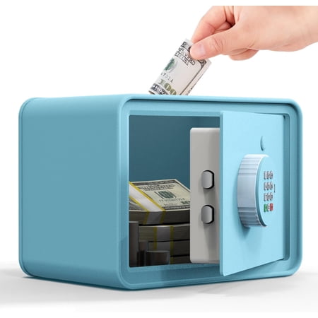 Kids Mini Safe Small Cash Box, Macaron Money Security Safe, Piggy Bank, Blue