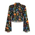 thumbnail image 6 of SCRAWLGOD Hippie Mushroom Women Bell Sleeve Tops Size L Lettuce Trim Flowy Tops Casual Slim Shirts for Women Ladies Mock Neck Summer Blouse for Going Out, 6 of 7