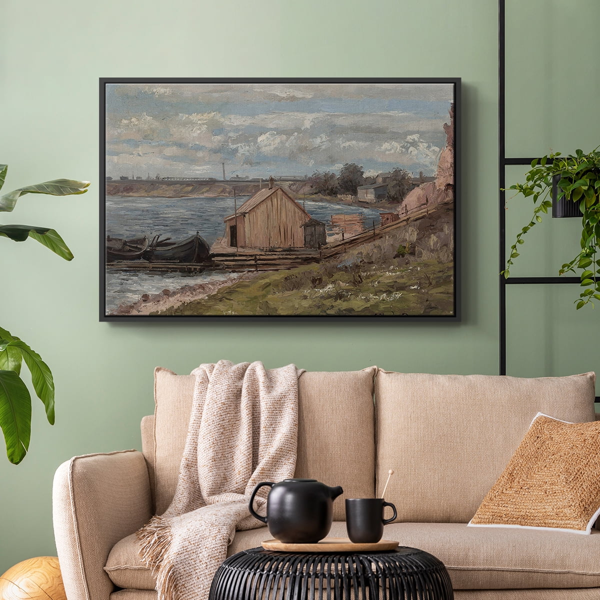 Vintage Landscape-CCCLVII By Wexford Home Framed in Black Wood Gallery Wrapped Canvas 25 in. x 37 in.