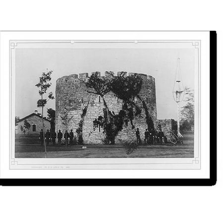 Historic Print, [Watch tower, Fort Snelling, Minneapolis, 11 soldiers in front], 16" x 20"