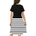 thumbnail image 5 of Spazoro Kids Girls A Line Dresses, Short Sleeve Striped New Style Stretchy Wrinkle Princess Dress for Child Girls Black Size 7 T, 5 of 7