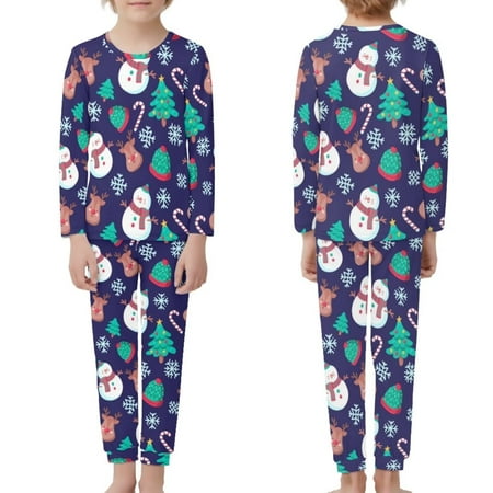 

NETILGEN Xmas Snowman & Elk & Hat Pattern Youth Girls Sleepwear Indoor Activities Casual Nightwear for Kids Boys 2 Pieces Children Pajama Sets Fit 5-6Y