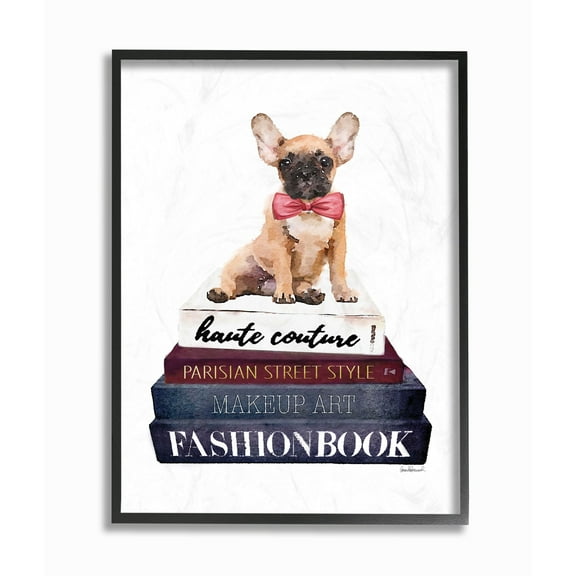 Stupell Industries Fashion Designer Pet Dog Bookstack Blue Red Watercolor Framed Wall Art by Amanda Greenwood