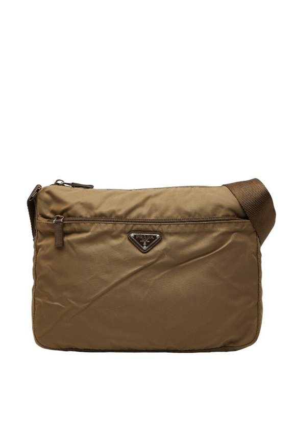Pre-Owned Prada Triangle Logo Plate Crossbody Shoulder Bag BT0421 Brown Nylon and... (Good)