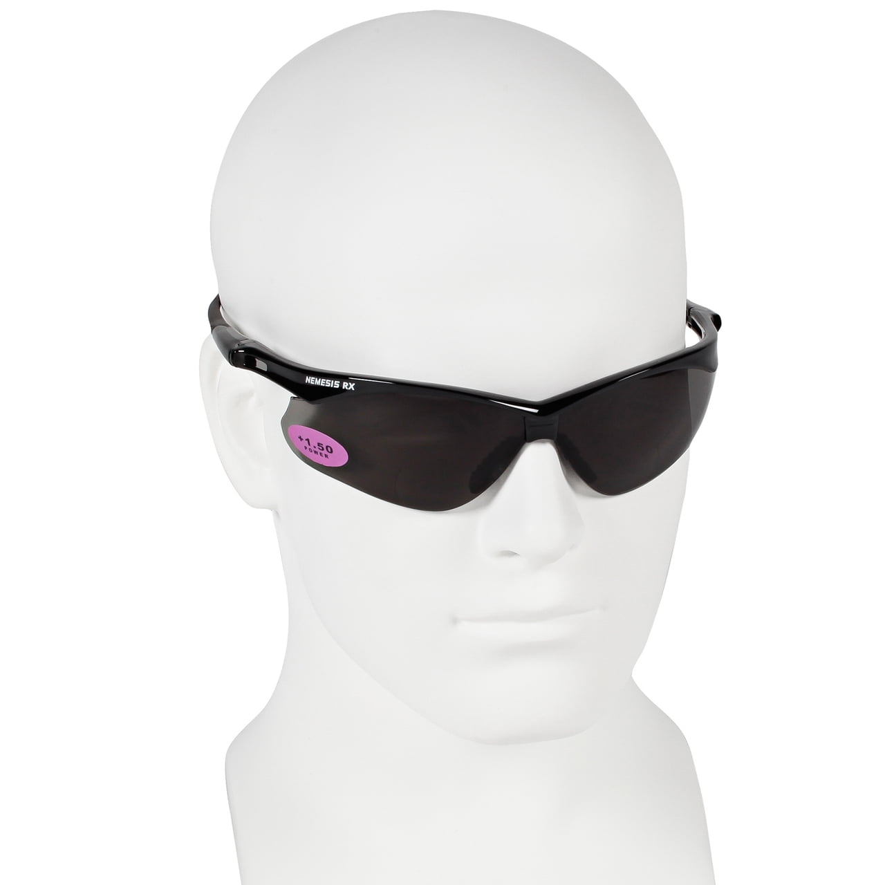 Jackson Nemesis Bifocal Safety Glasses - Black Frame 1.5 Smoke Lens, Neck Cord, and Lens Cleaning Bag