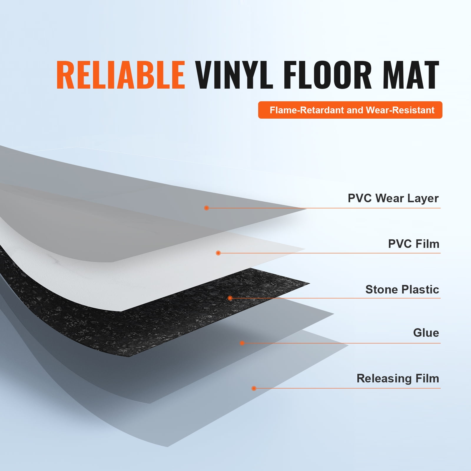 KFFKFF 12" x 12" Self Adhesive Vinyl 50 Pieces 1.5mm White Floor Tiles Marble