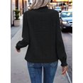 thumbnail image 5 of Womens Eyelet Mock Neck Long Sleeve Shirts Top Dressy Casual Trendy Business Stretch Hollow Out Tee Black S, 5 of 7