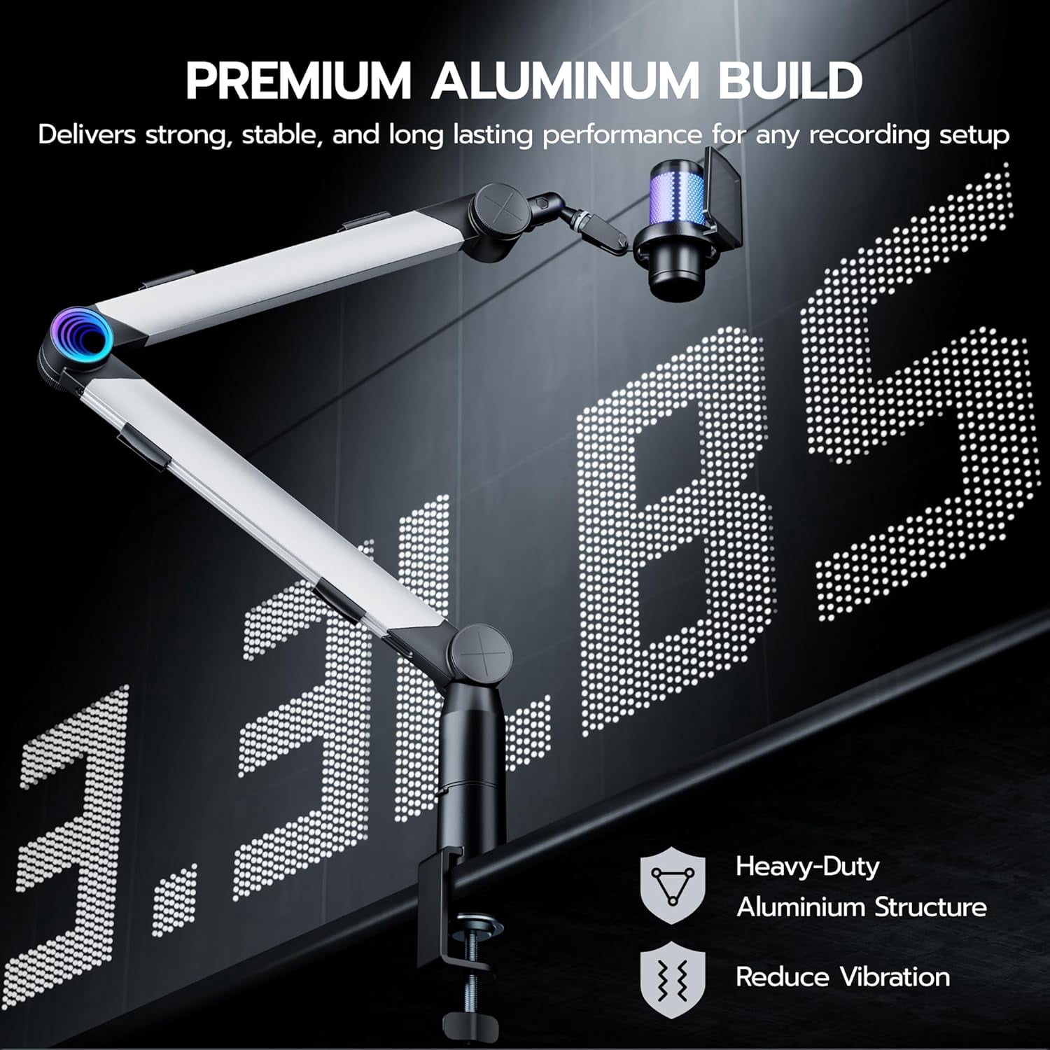 RGB Microphone  Arm with Volume Control, Adjustable Desk Mount for Gaming Streaming Podcasting