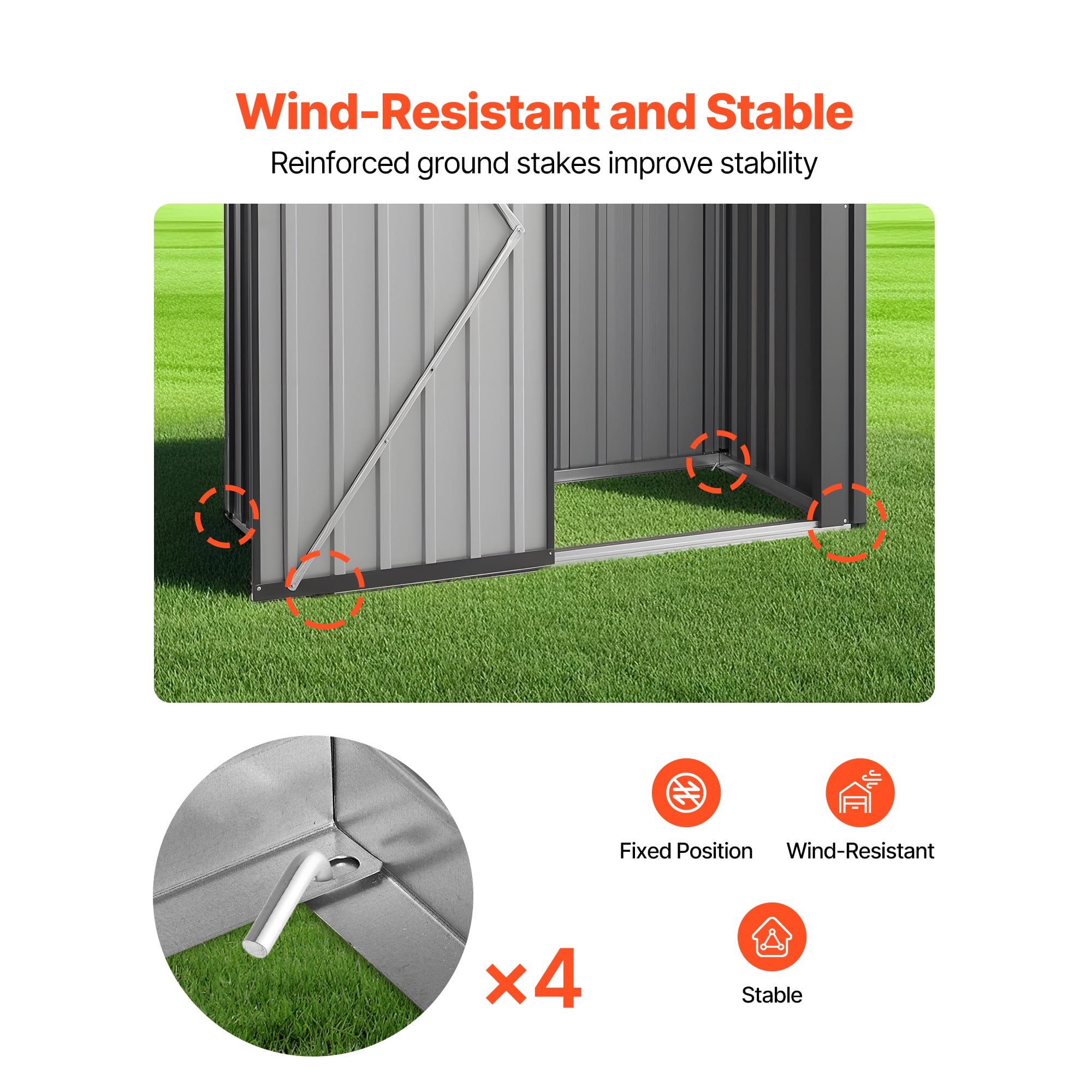 KFFKFF 5 x 3 FT Metal Garden Shed, Outdoor Storage Building with Lockable Door & Ventilation, Sloped Roof Metal Shed for Tools, Backyard, Garden, Patio, Bike, Gray