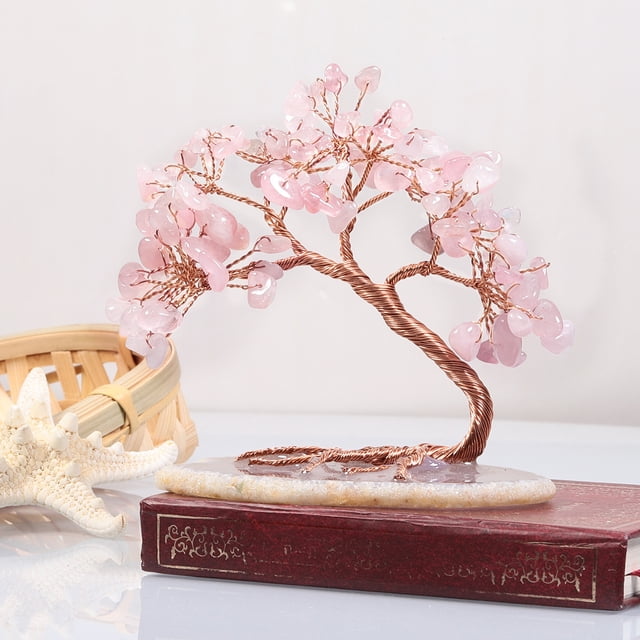 Árbol de dinero de cristal coloreado hecho a mano para la salud de la riqueza de la buena suerte, estatuilla de bonsái en losa de ágata natural BANYUO Hogar