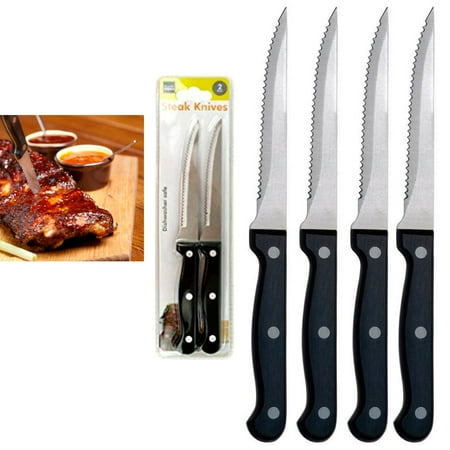 - 4 Steak Knife Set Serrated Edge Steel Utility Knives Steakhouse Cutlery Utensil