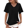 thumbnail image 3 of Womens Summer V Neck Tops Oversized T Shirts Short Sleeve Blouses for Women Dressy Casual Work Outfits Black XXL, 3 of 8