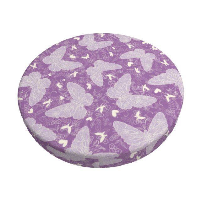 Balery Purple Butterflies Floral Fundas de asiento para taburete de bar redondo de tela de terciopelo ajustables que protegen de arañazos y manchas para sillas de 14 a 17 pulgadas.-14 inch