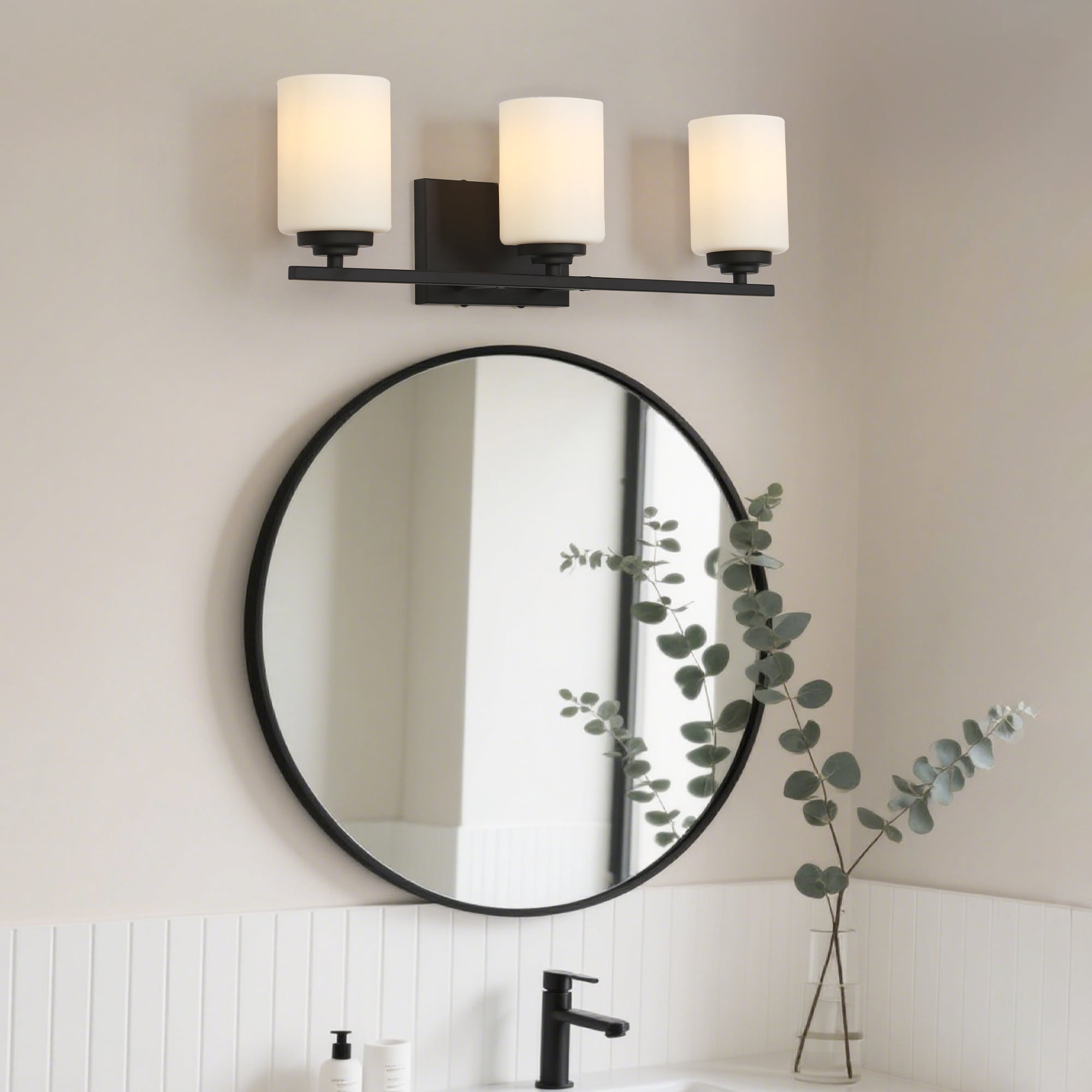 LNC 3-Light Bathroom Vanity Fixture with White Frosted Glass Shades and Oil-Rubbed Bronze Finish