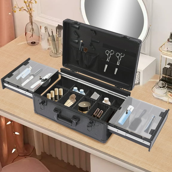 Durable Barber Case for Hair Tools with Large Capacity, Lockable, Portable Design for Stylists, Makeup Artists, and Groomers – Black, 50x33x20cm
